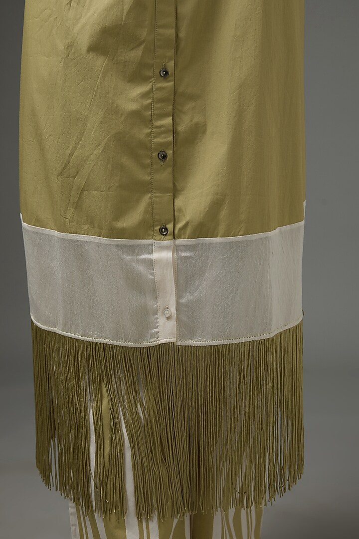 Moss Green Cotton Poplin Hand Printed Pant Set by Three at Pernia's Pop Up Shop