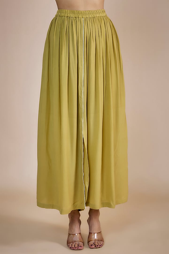 Moss Green Crepe Straight Gathered Pant Set by Three at Pernia's Pop Up Shop