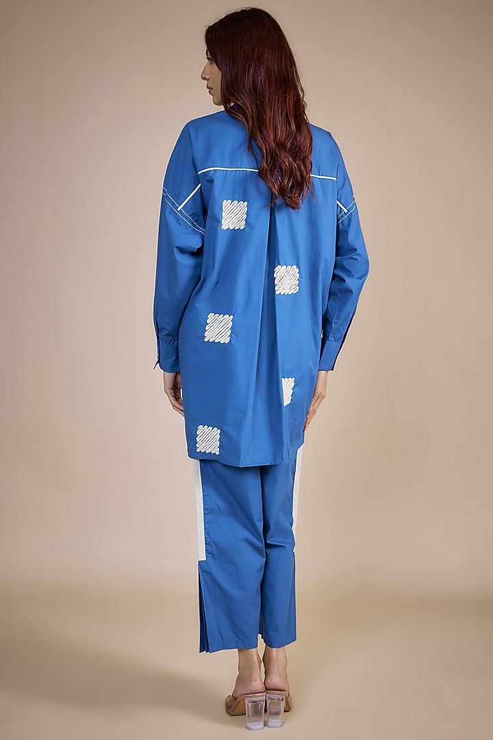 Electric Blue Cotton Poplin Embroidered Co-Ord Set by Three at Pernia's Pop Up Shop