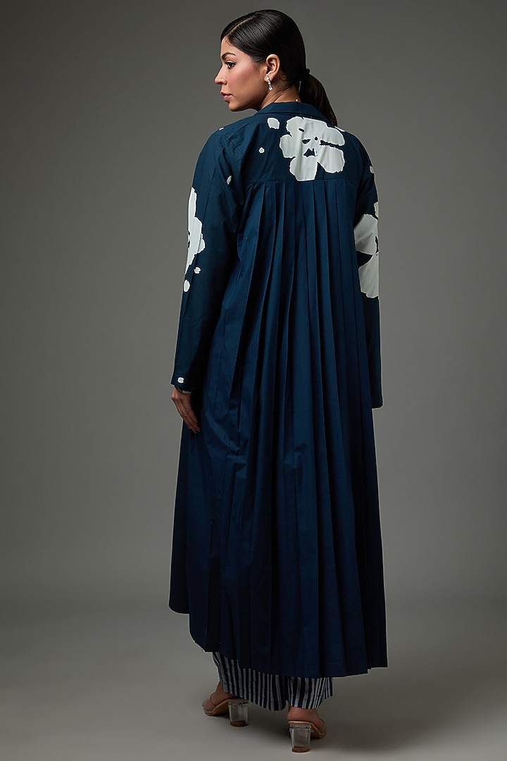 Blue Cotton Poplin Floral Hand Printed Jacket Set by Three at Pernia's Pop Up Shop