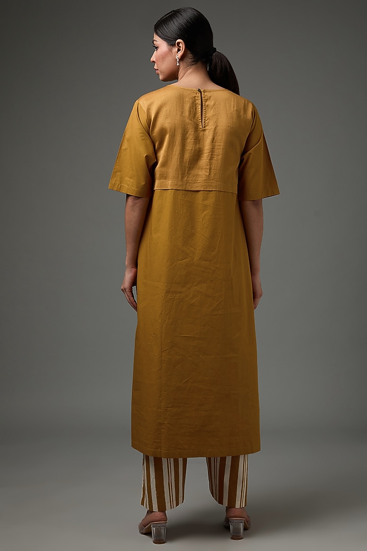 Mustard Cotton Poplin & Chanderi Tunic Set by Three at Pernia's Pop Up Shop