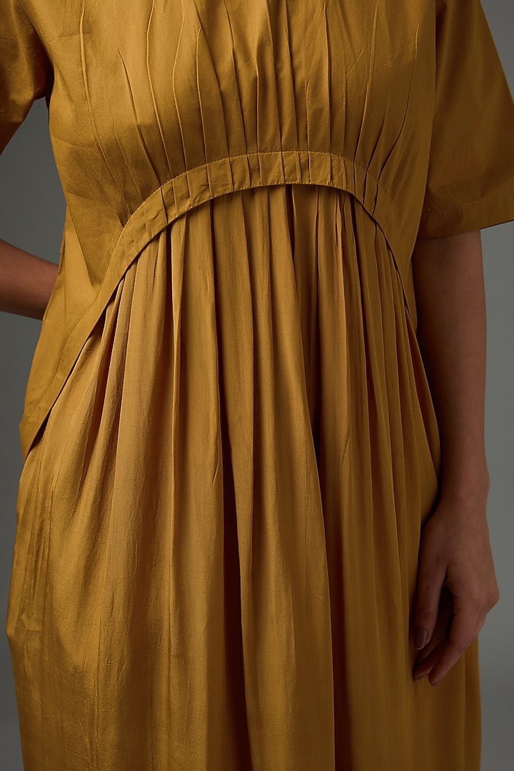 Mustard Cotton Poplin & Chanderi Tunic Set by Three at Pernia's Pop Up Shop