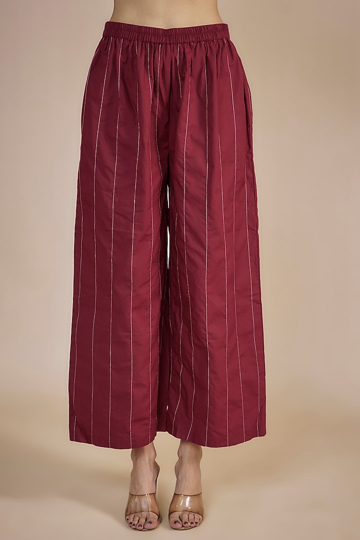 Crimson Red Cotton Poplin Paneled Kurta Set by Three at Pernia's Pop Up Shop
