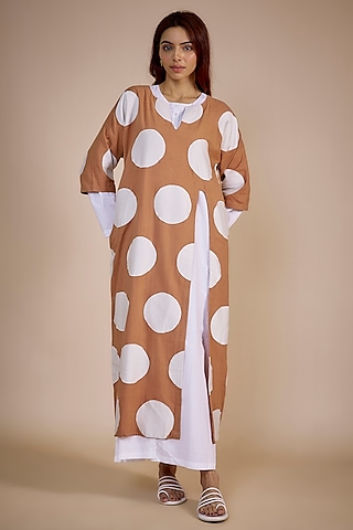 Champagne Handwoven Cotton Maxi Dress by Three