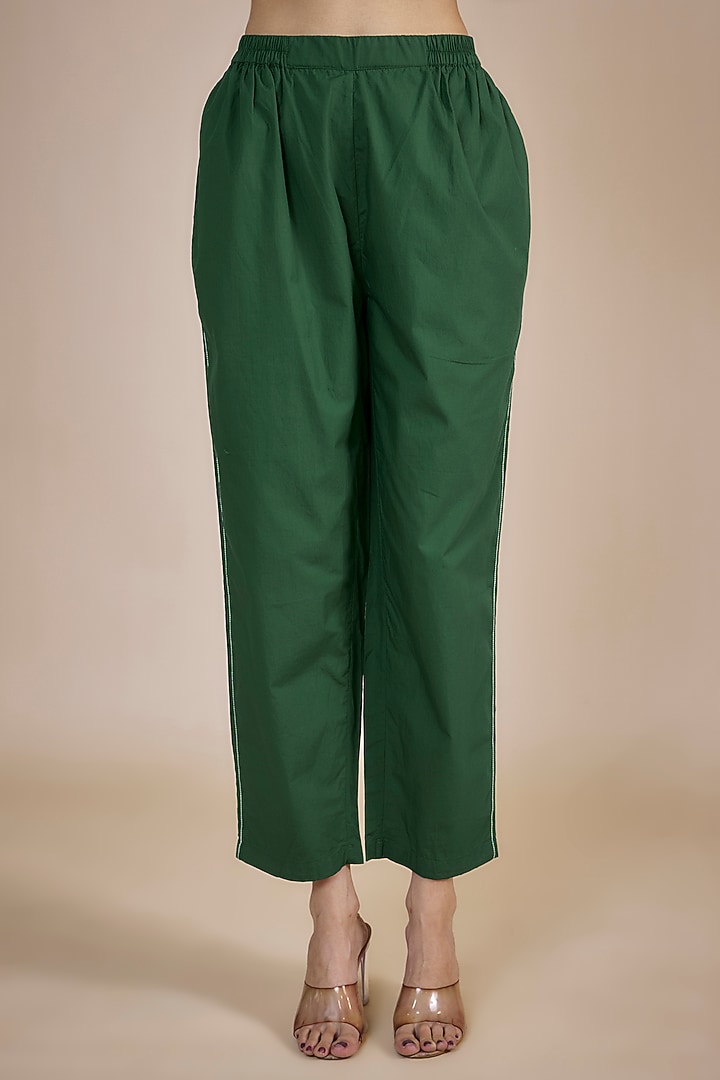 Emerald Green Satin Lycra Kaftan Set by Three at Pernia's Pop Up Shop