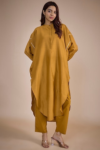 Mustard Chanderi Tunic Set by Three