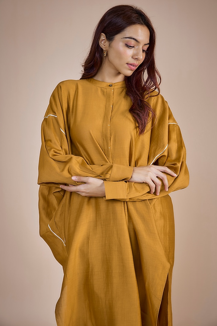 Mustard Chanderi Tunic Set by Three at Pernia's Pop Up Shop