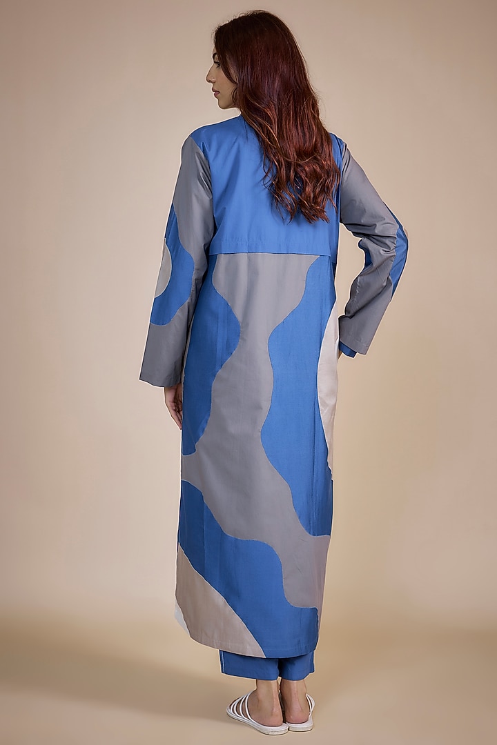 Electric Blue & Grey Cotton Poplin Floral Applique Jacket by Three at Pernia's Pop Up Shop