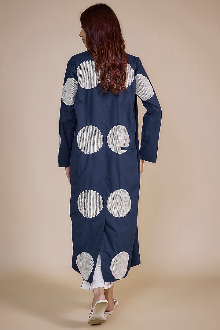 Blue Cotton Poplin Embroidered Jacket by Three at Pernia's Pop Up Shop