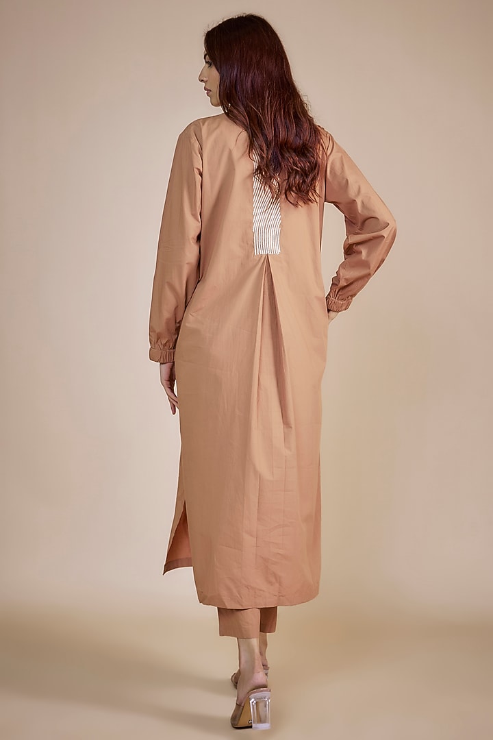 Champagne Silk Crepe Embroidered Kaftan Set by Three at Pernia's Pop Up Shop