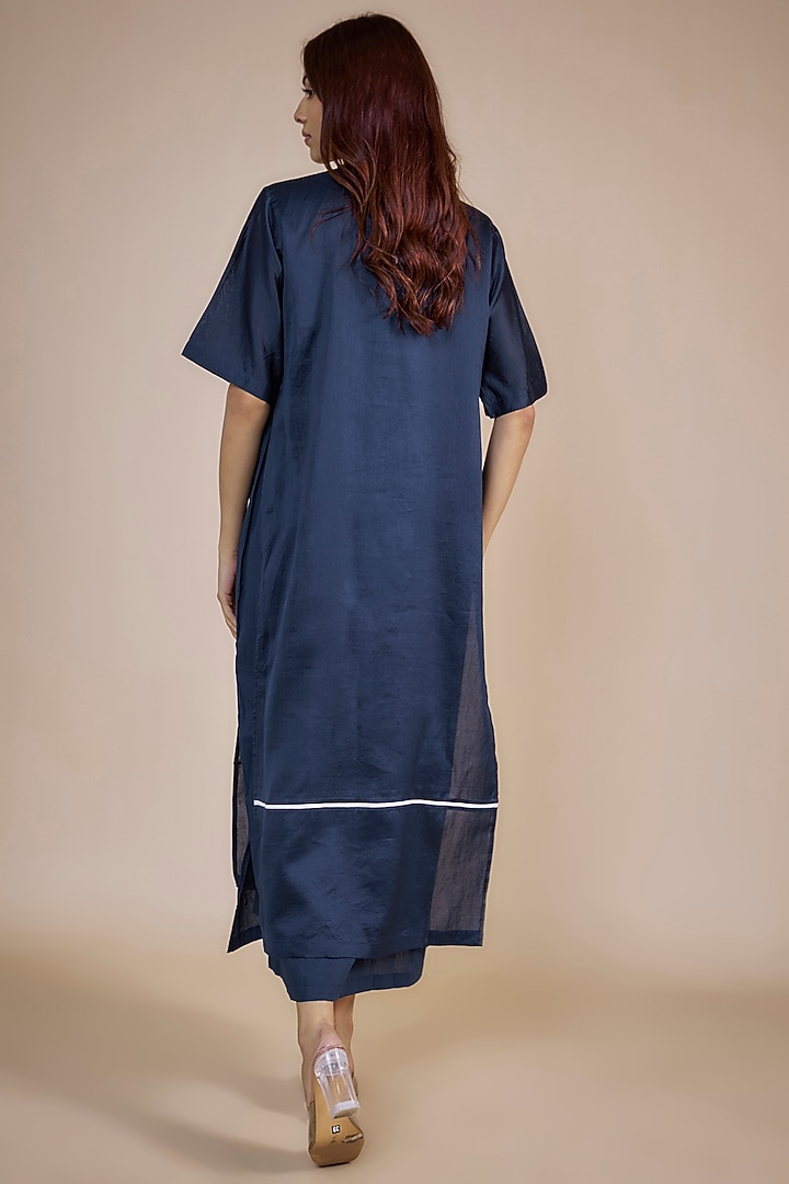 Navy Chanderi Applique Striped Maxi Summer Dress by Three at Pernia's Pop Up Shop