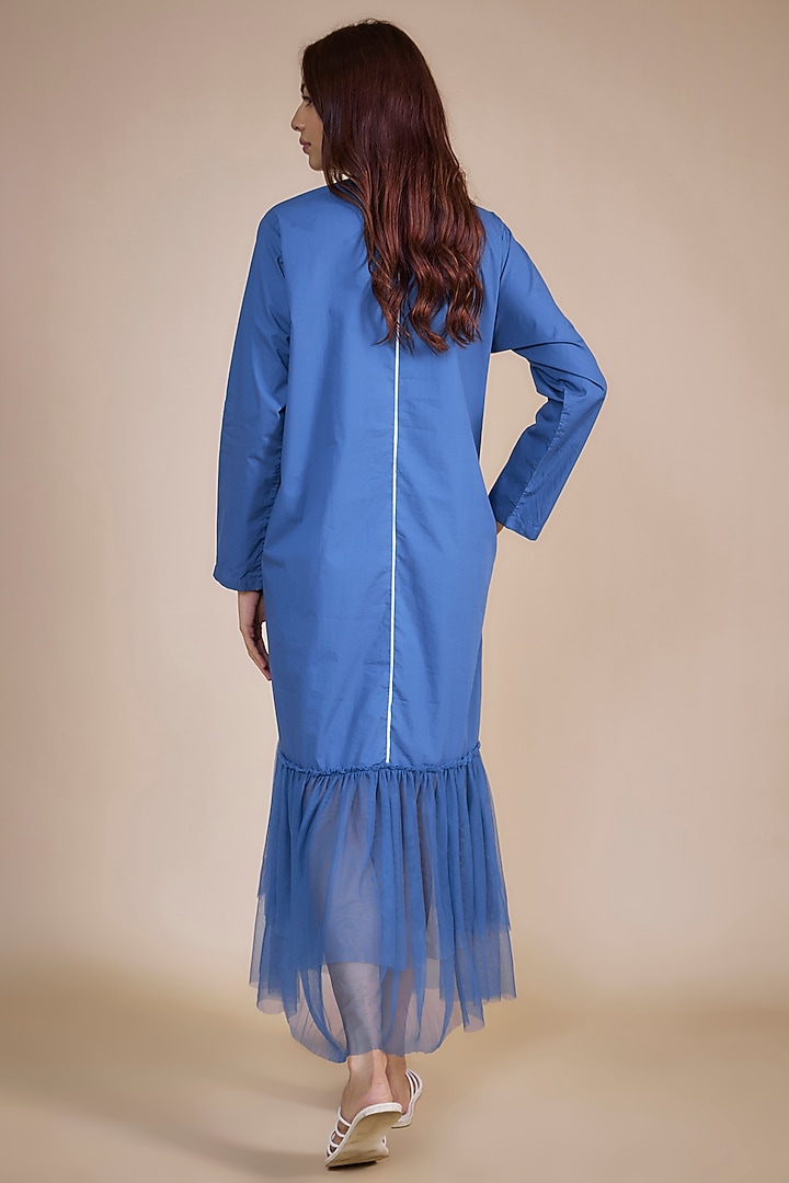 Electric Blue Cotton Poplin Frilled Maxi Summer Dress by Three at Pernia's Pop Up Shop