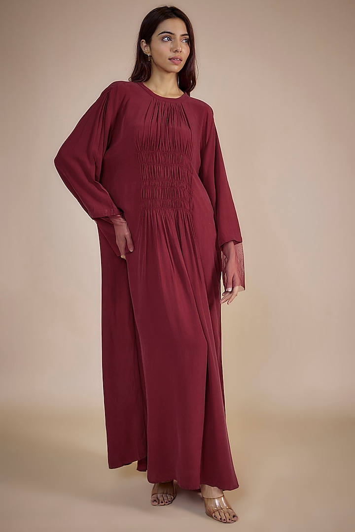 Red Silk Crepe Maxi Dress by Three