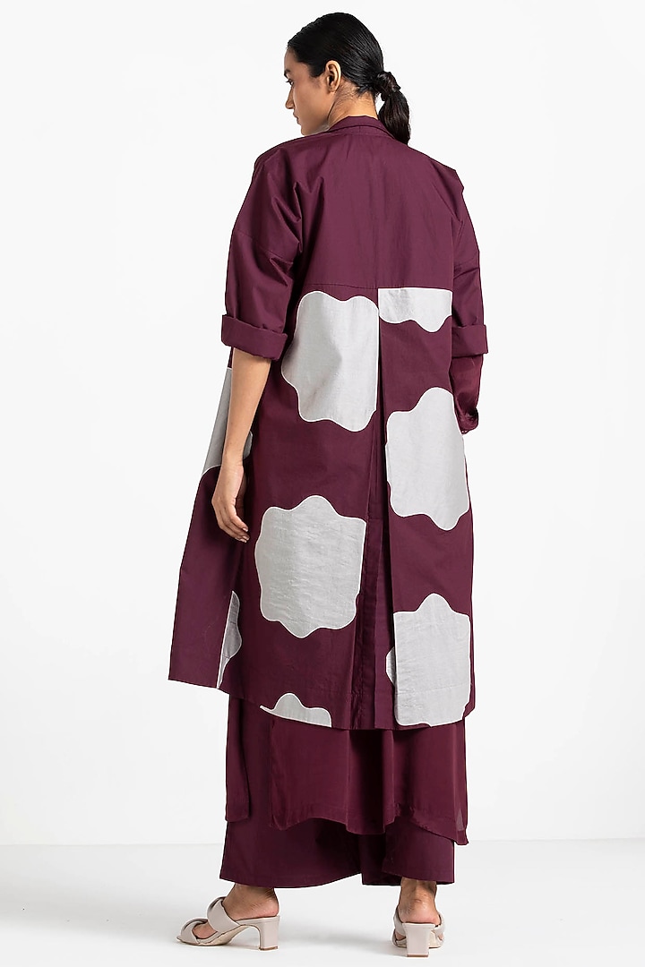 Wine Jacket Set With Applique Work by Three at Pernia's Pop Up Shop
