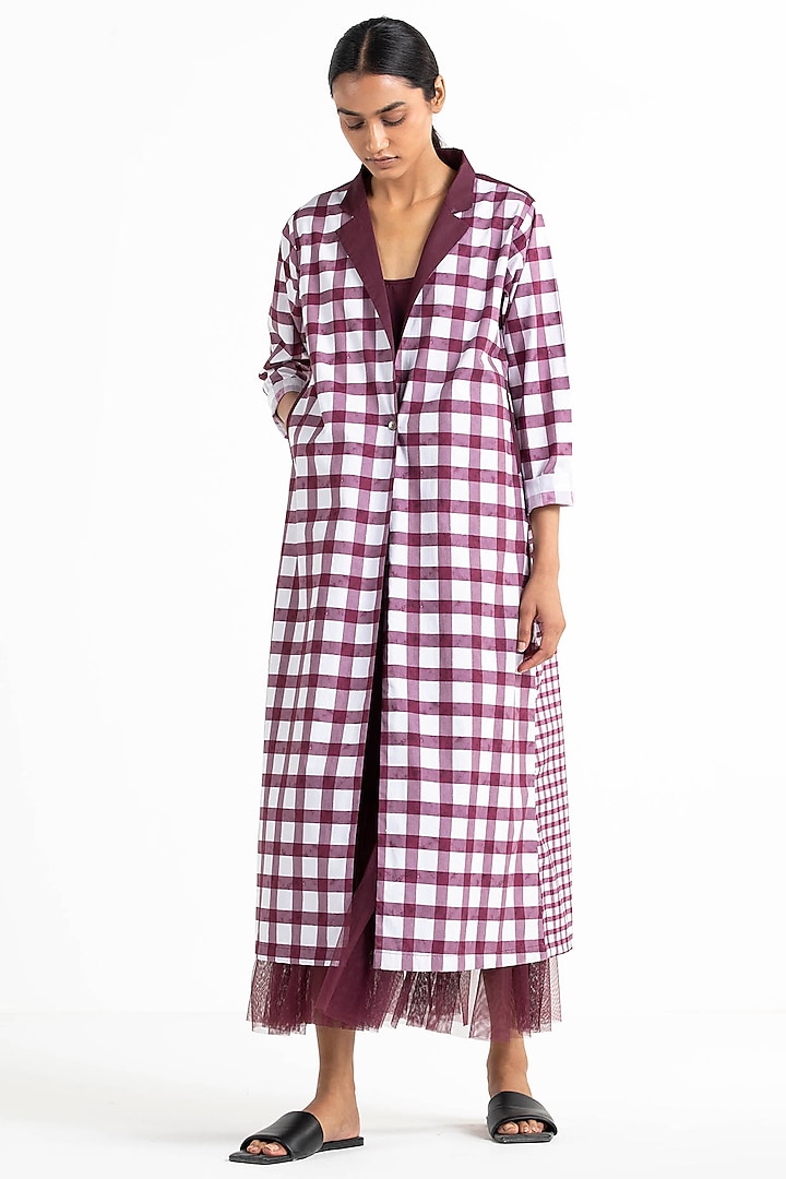 Wine Dress With Checkered Jacket  by Three
