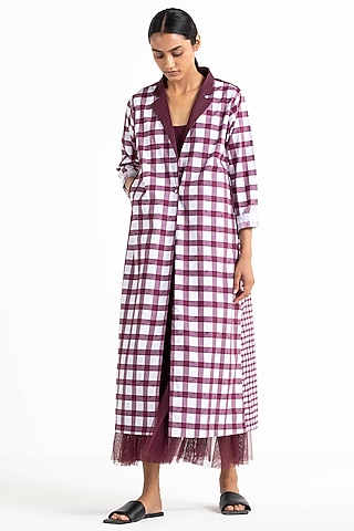 Wine Dress With Checkered Jacket  by Three