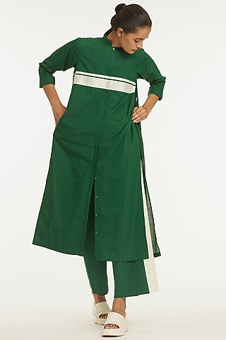 Emerald Green Cotton Poplin Jacket Set by Three