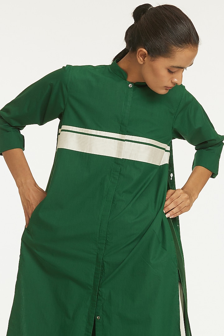 Emerald Green Cotton Poplin Jacket Set by Three at Pernia's Pop Up Shop
