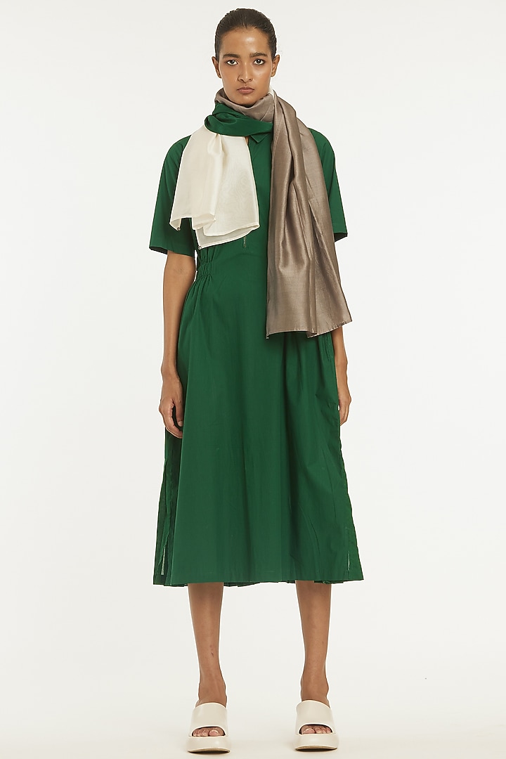 Emerald Green Bemberg Vacation Dress With Scarf by Three at Pernia's Pop Up Shop