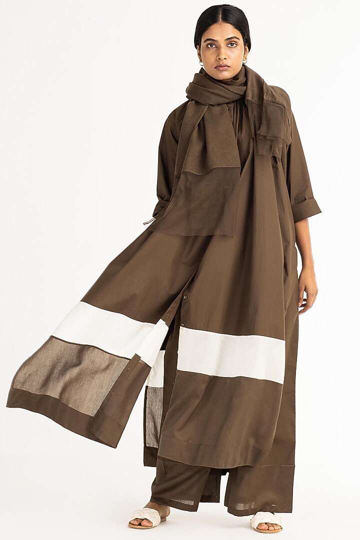 Olive Cotton Poplin Tunic Set With Scarf by Three at Pernia's Pop Up Shop