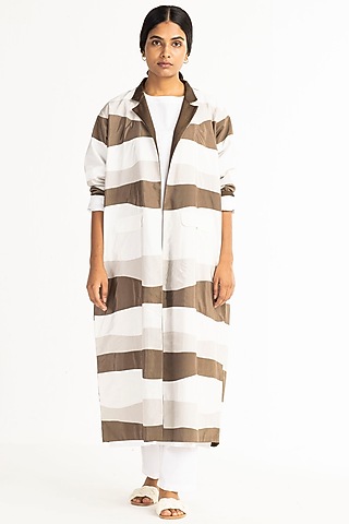 Olive Brown & White Applique Jacket Set by Three