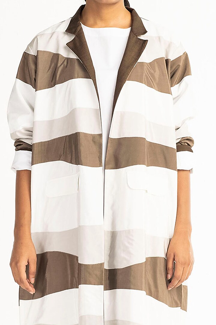 Olive Brown & White Applique Jacket Set by Three at Pernia's Pop Up Shop
