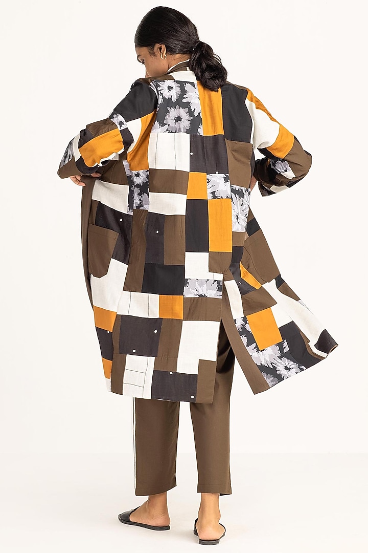 Olive Brown Applique Reversible Jacket Set by Three at Pernia's Pop Up Shop