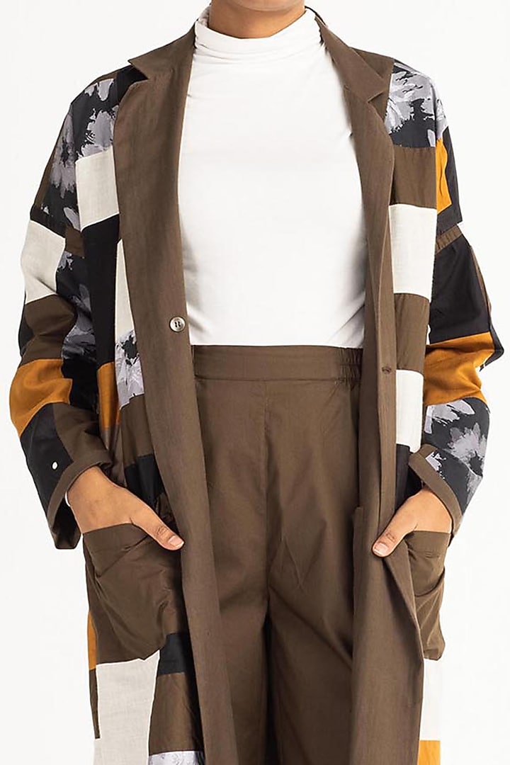 Olive Brown Applique Reversible Jacket Set by Three at Pernia's Pop Up Shop