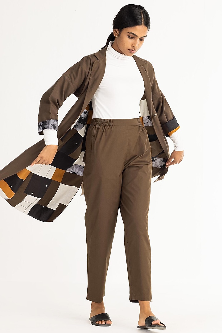 Olive Brown Applique Reversible Jacket Set by Three at Pernia's Pop Up Shop
