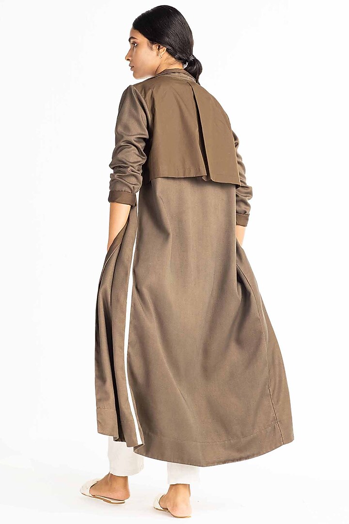 Olive Brown Embroidered Jacket Set by Three at Pernia's Pop Up Shop