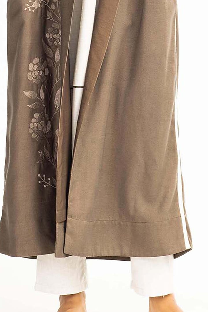 Olive Brown Embroidered Jacket Set by Three at Pernia's Pop Up Shop