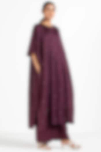 Wine Chanderi Pintucked Kaftan by Three