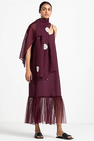 Wine Cotton Poplin Slip Dress by Three