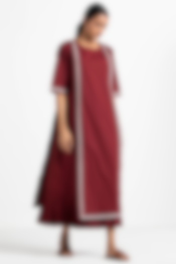 Crimson Red Cotton Poplin Apron Vacation Dress by Three at Pernia's Pop Up Shop