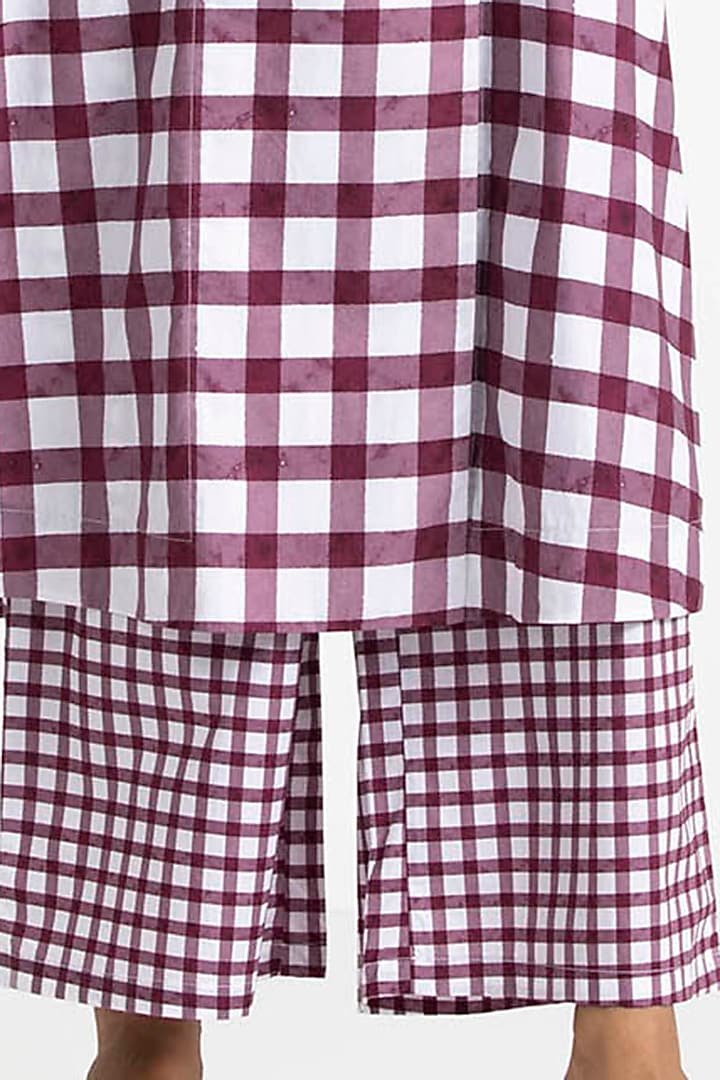 Wine Checkered Broad Pants by Three at Pernia's Pop Up Shop