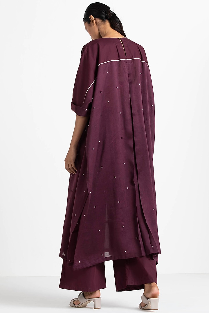 Wine Cotton Poplin Broad Pants by Three at Pernia's Pop Up Shop