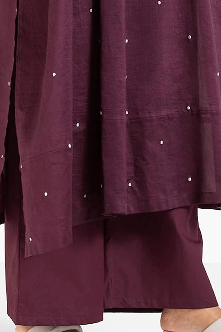 Wine Cotton Poplin Broad Pants by Three at Pernia's Pop Up Shop