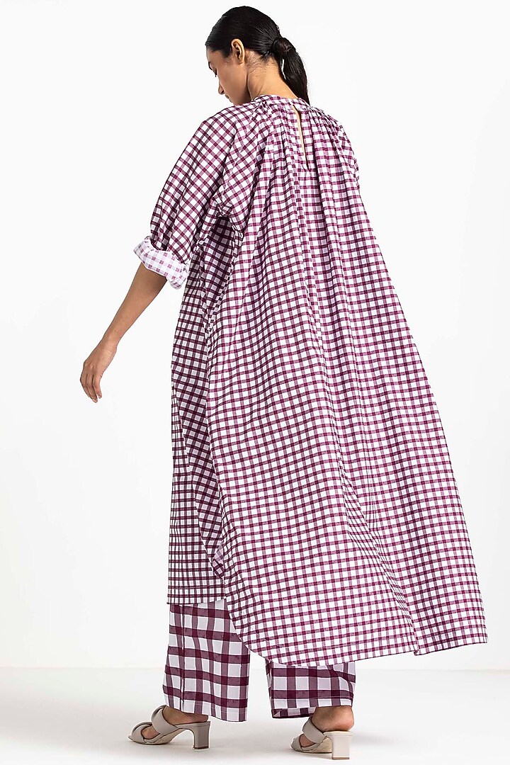 Wine Broad Pants With Checks by Three at Pernia's Pop Up Shop