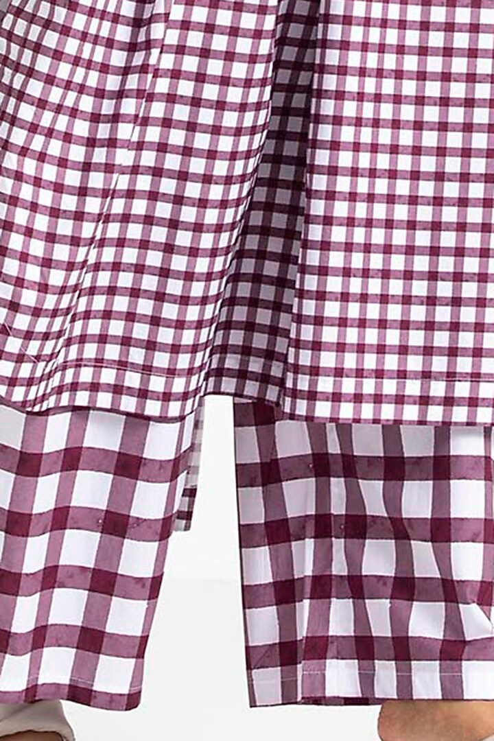 Wine Broad Pants With Checks by Three at Pernia's Pop Up Shop