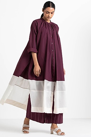 Wine Embroidered Broad Pants by Three