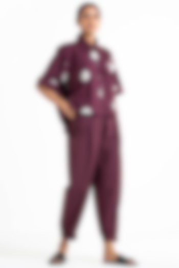 Wine Narrow Bottom Pants by Three at Pernia's Pop Up Shop