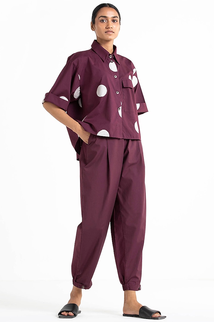 Wine Narrow Bottom Pants by Three at Pernia's Pop Up Shop