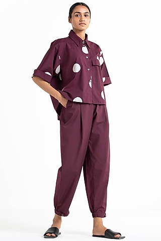 Wine Narrow Bottom Pants by Three