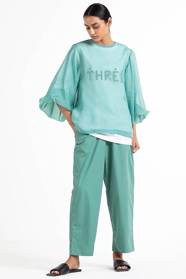 Mineral Green Narrow Bottom Pants by Three at Pernia's Pop Up Shop