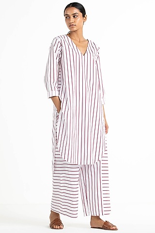 White Striped High-Waisted Pants by Three