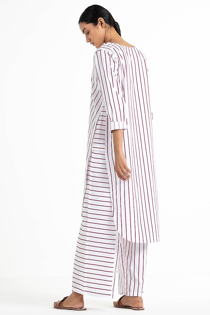 White Striped High-Waisted Pants by Three at Pernia's Pop Up Shop