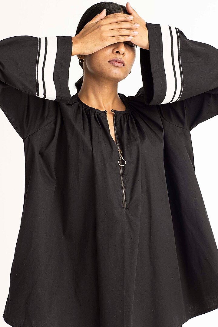 Black Cotton Poplin Top by Three at Pernia's Pop Up Shop