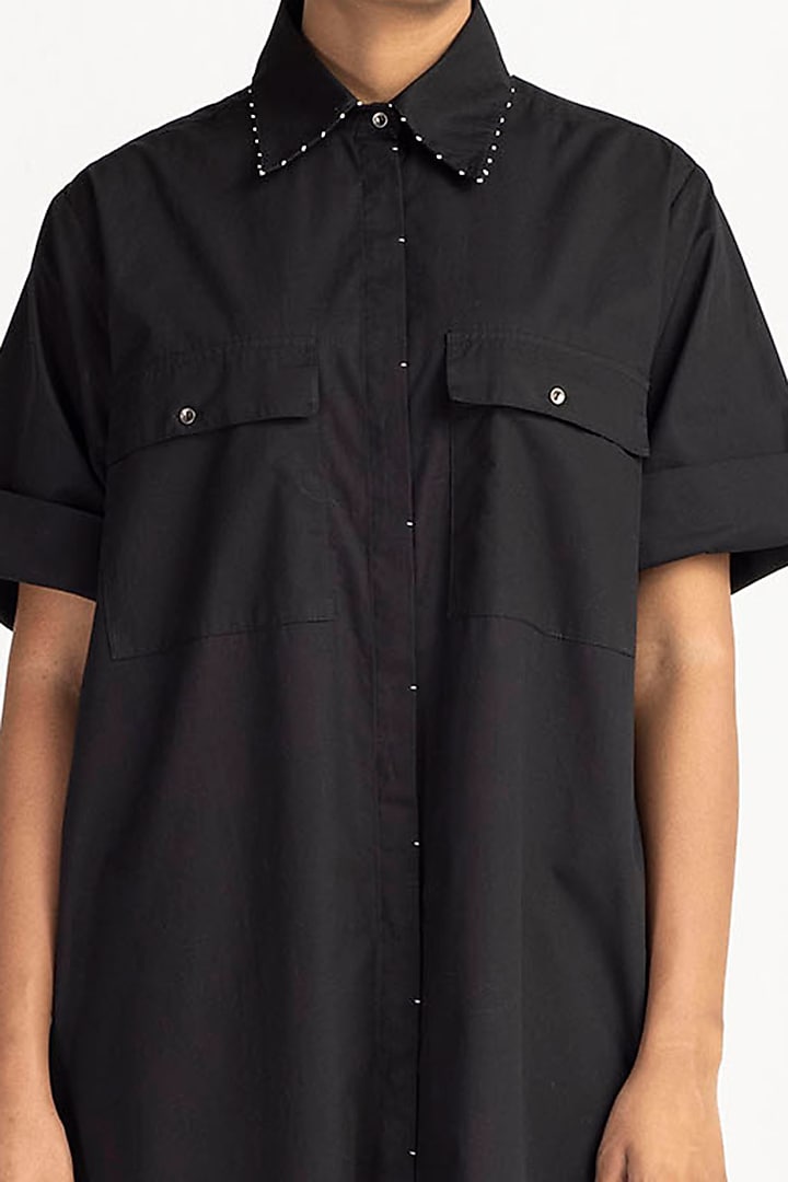 Black Cotton Poplin Shirt Tunic by Three at Pernia's Pop Up Shop