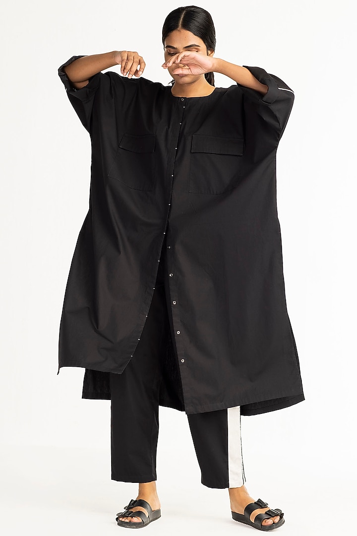 Black Shirt Tunic In Cotton Poplin by Three at Pernia's Pop Up Shop