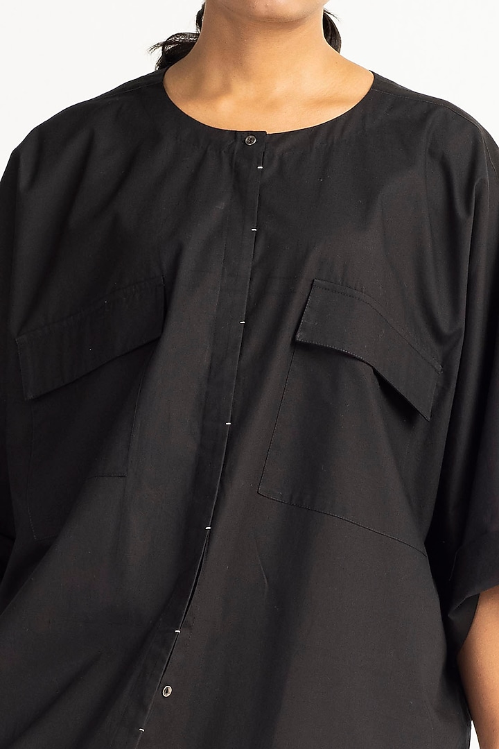 Black Shirt Tunic In Cotton Poplin by Three at Pernia's Pop Up Shop